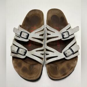 Birkenstocks QVC Granada Cork Leather Sandals comfort sz 8‎ eu 39 white/gray